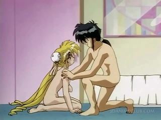 Anime blonde cookie caught naked in bed
