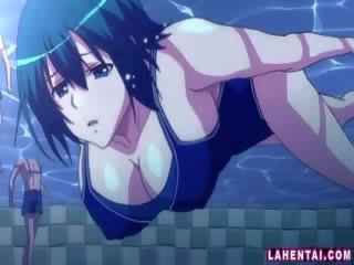 Hentai divinity in swimsuit gangbanged