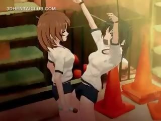 Bị ràng buộc lên hentai nư sinh được lồn vibed cứng